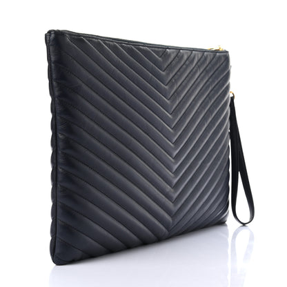 Saint Laurent Calfskin Matelasse Chevron Monogram Document Holder Marine 2 of 6