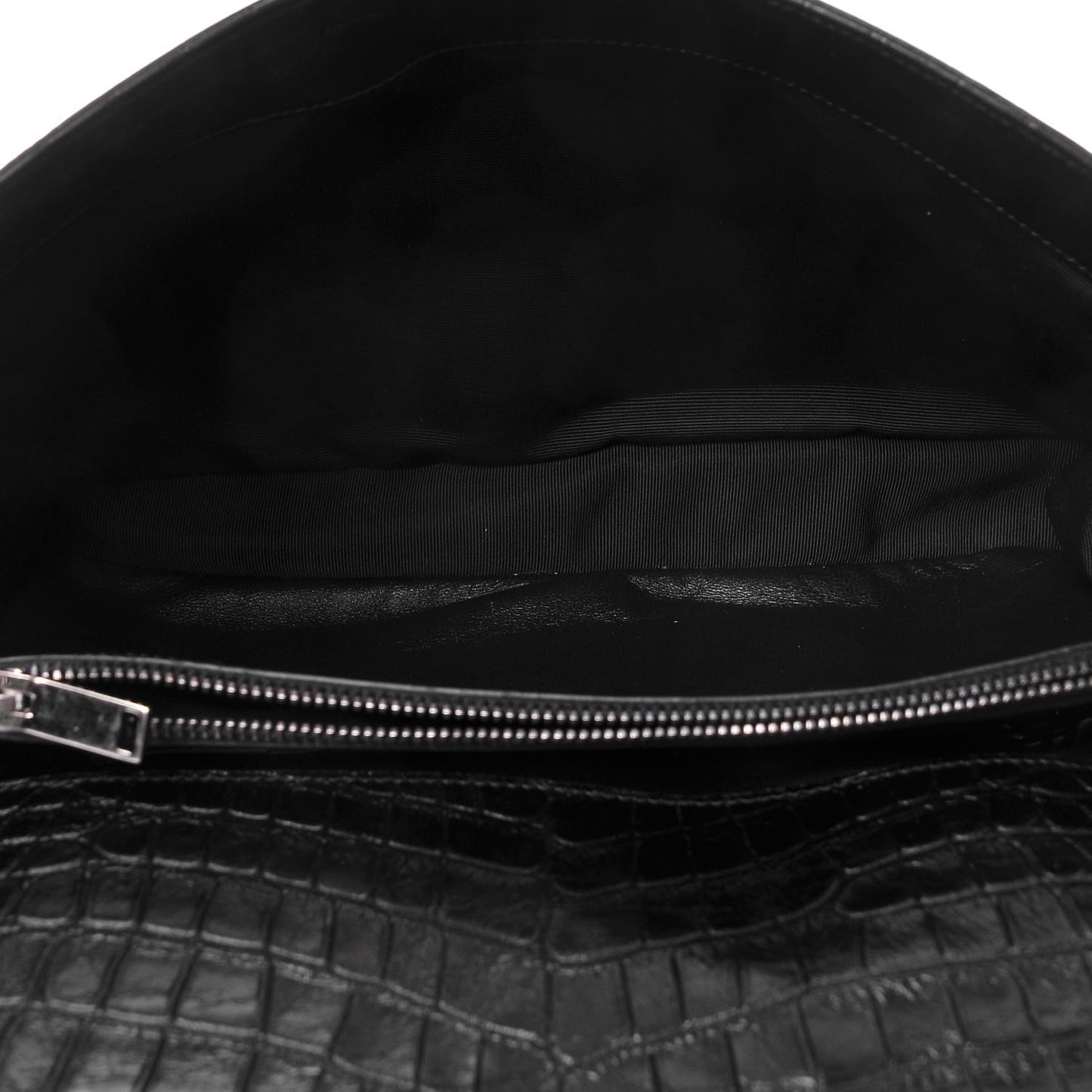 Calfskin Crocodile Embossed Monogram Large College Satchel Black