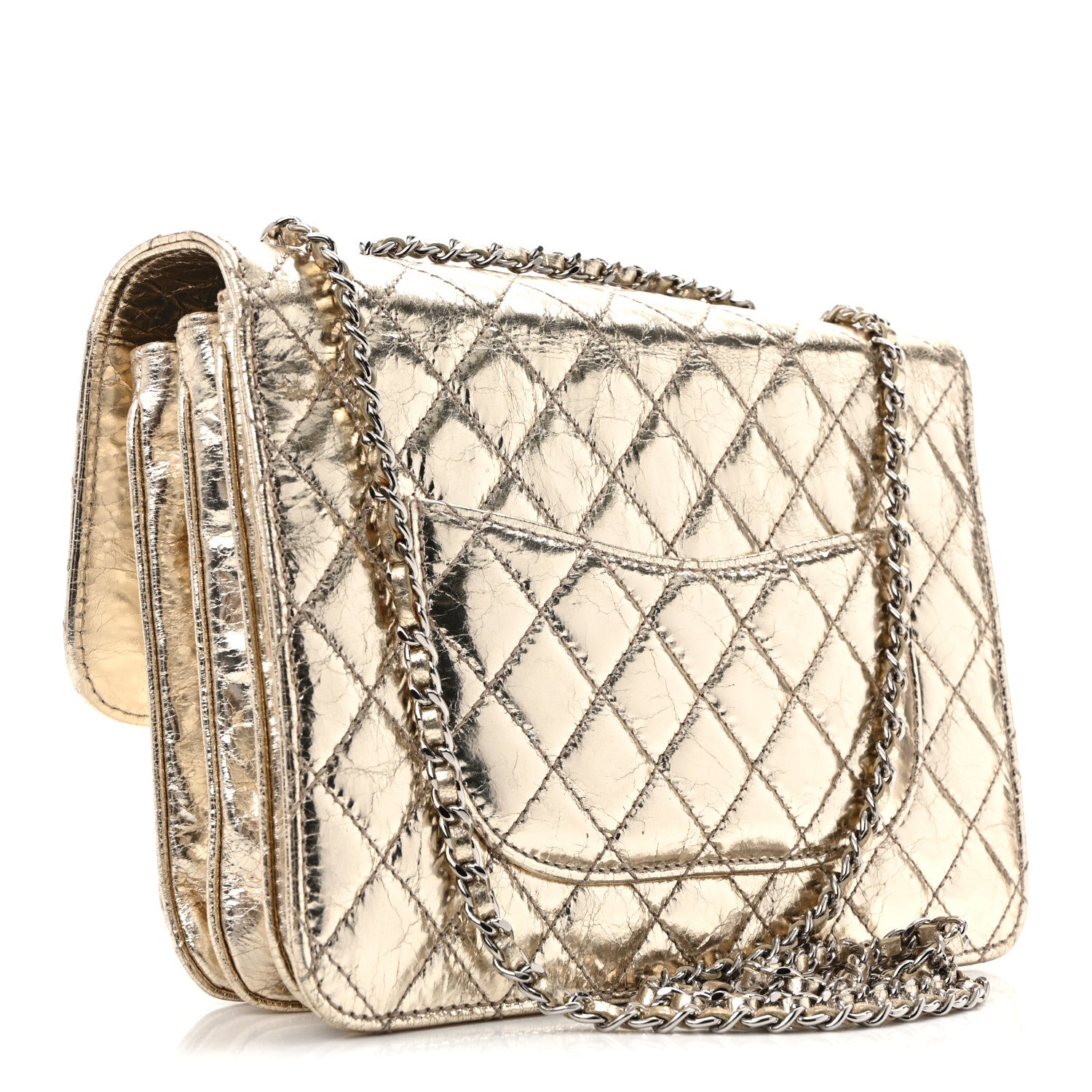 Chanel Metallic Crackled Calfskin Medium Clam's Pocket Flap Gold 3 of 14