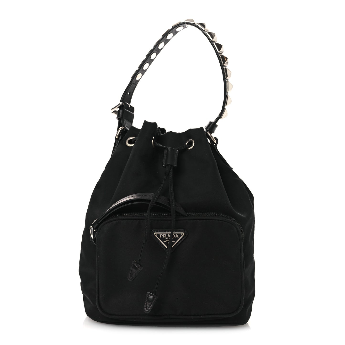 Tessuto Nylon Studded New Vela Mini Bucket Crossbody Bag Black