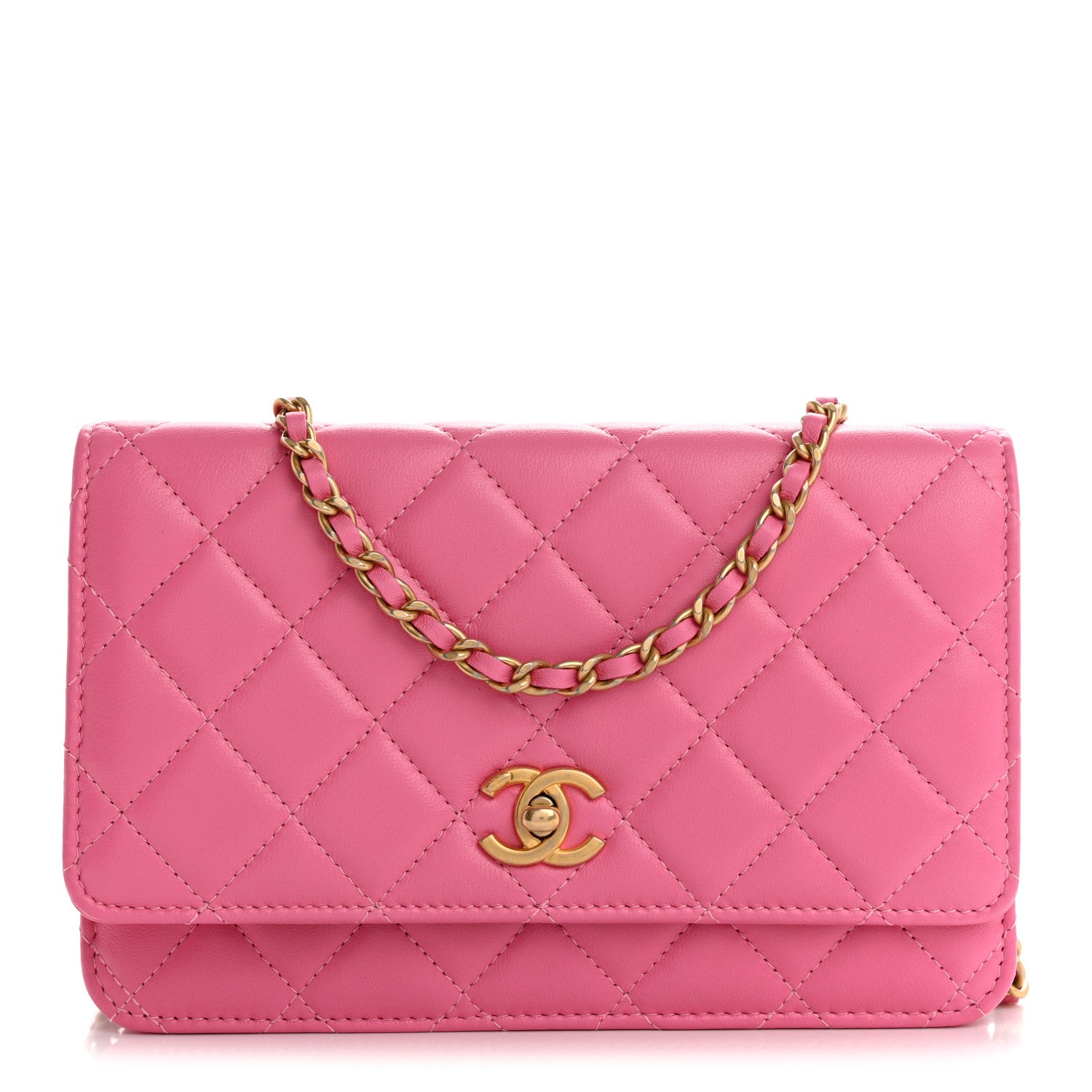 Chanel Lambskin Quilted CC Pearl Crush Wallet on Chain WOC Pink 1 of 13