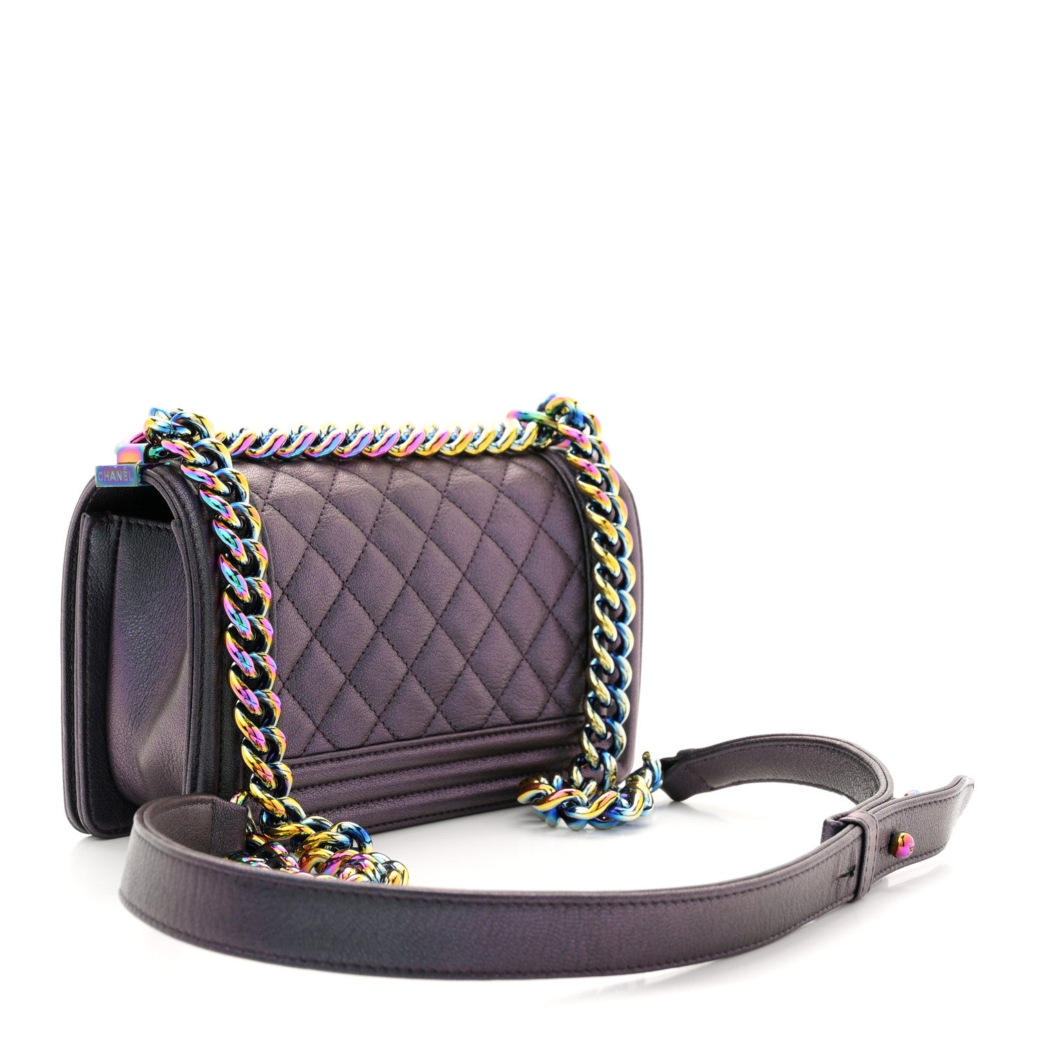 Chanel Iridescent Goatskin Quilted Small Boy Flap Purple 3 of 10