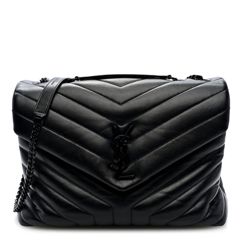 Calfskin Y Quilted Monogram Monochrome Medium Loulou Chain Satchel Black