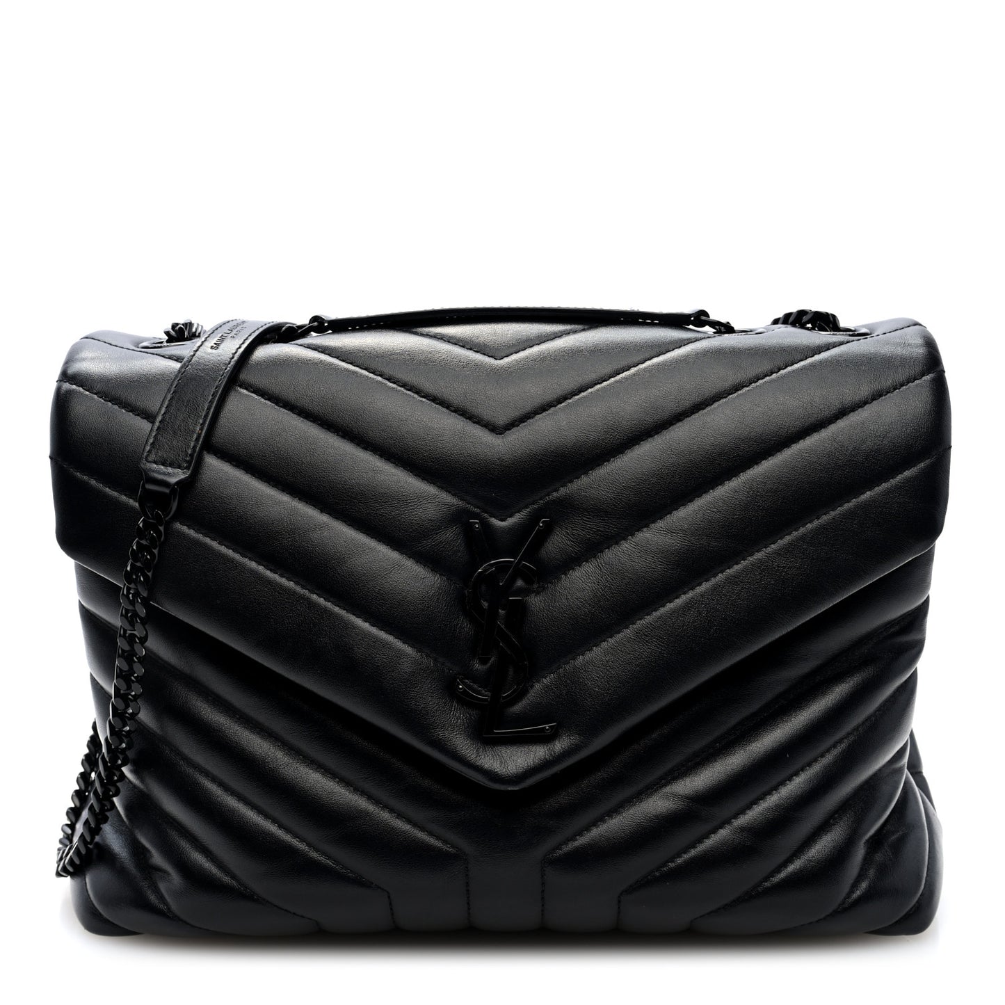 Calfskin Y Quilted Monogram Monochrome Medium Loulou Chain Satchel Black