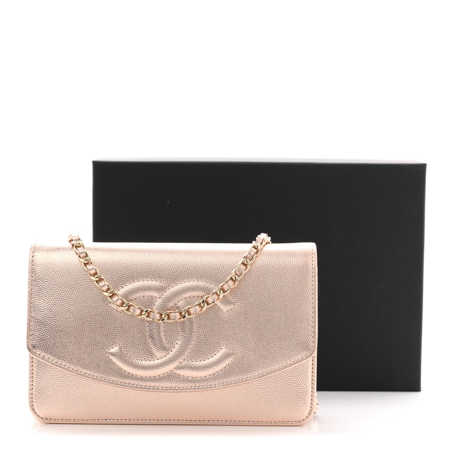 Chanel Metallic Caviar Timeless CC Wallet On Chain WOC Copper