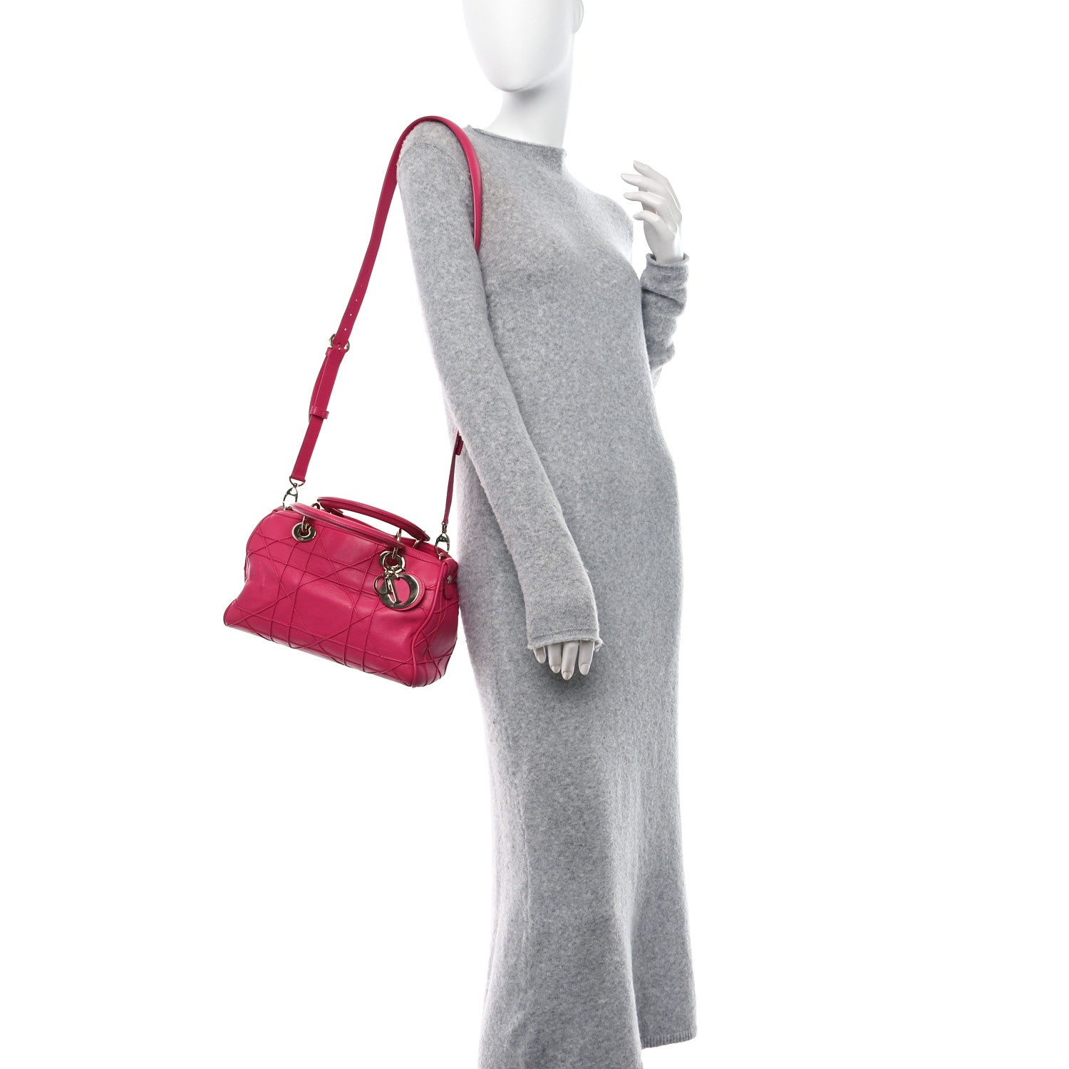 Christian Dior Lambskin Cannage Granville Polochon Fuchsia 2 of 16