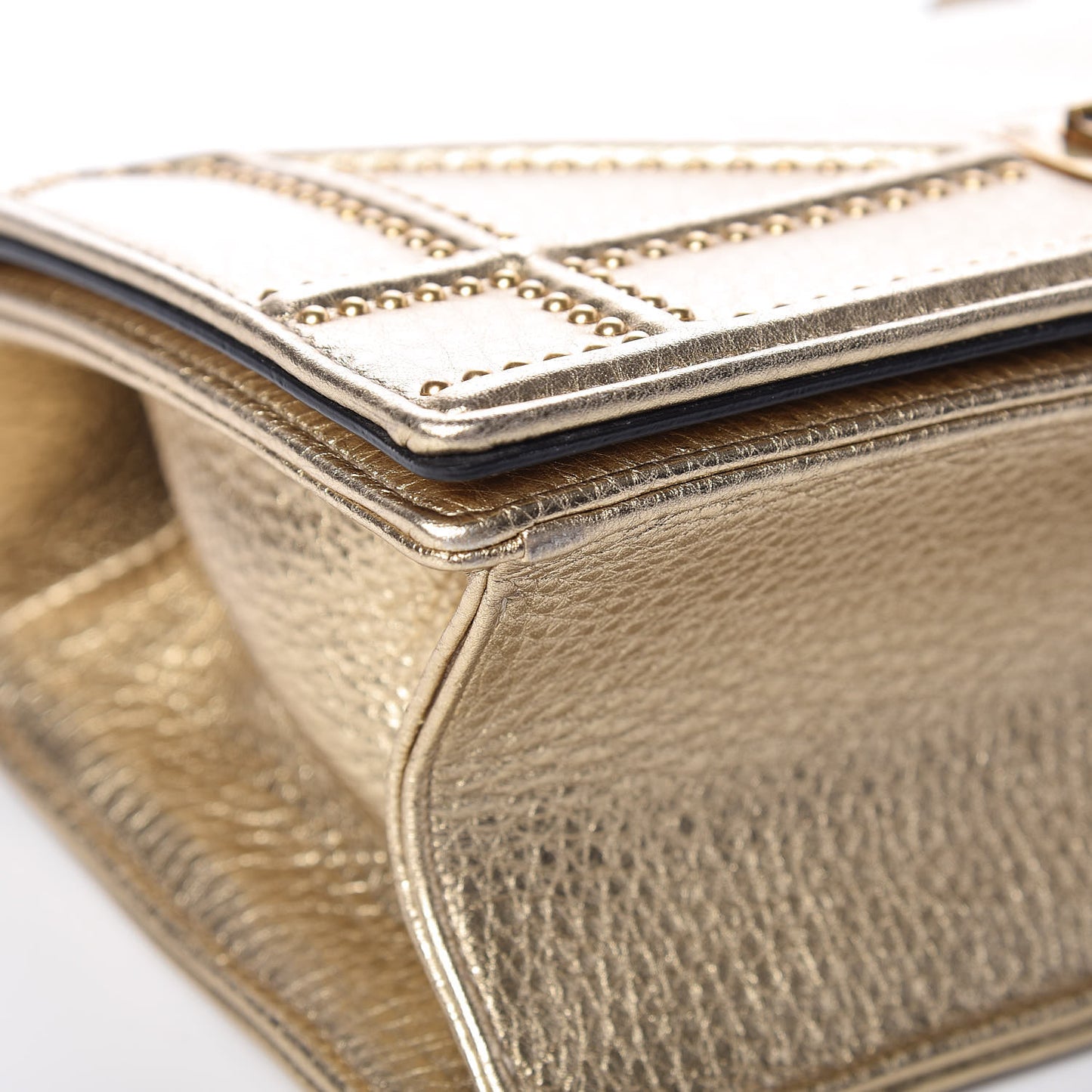 Metallic Calfskin Studded Small Diorama Flap Bag Gold