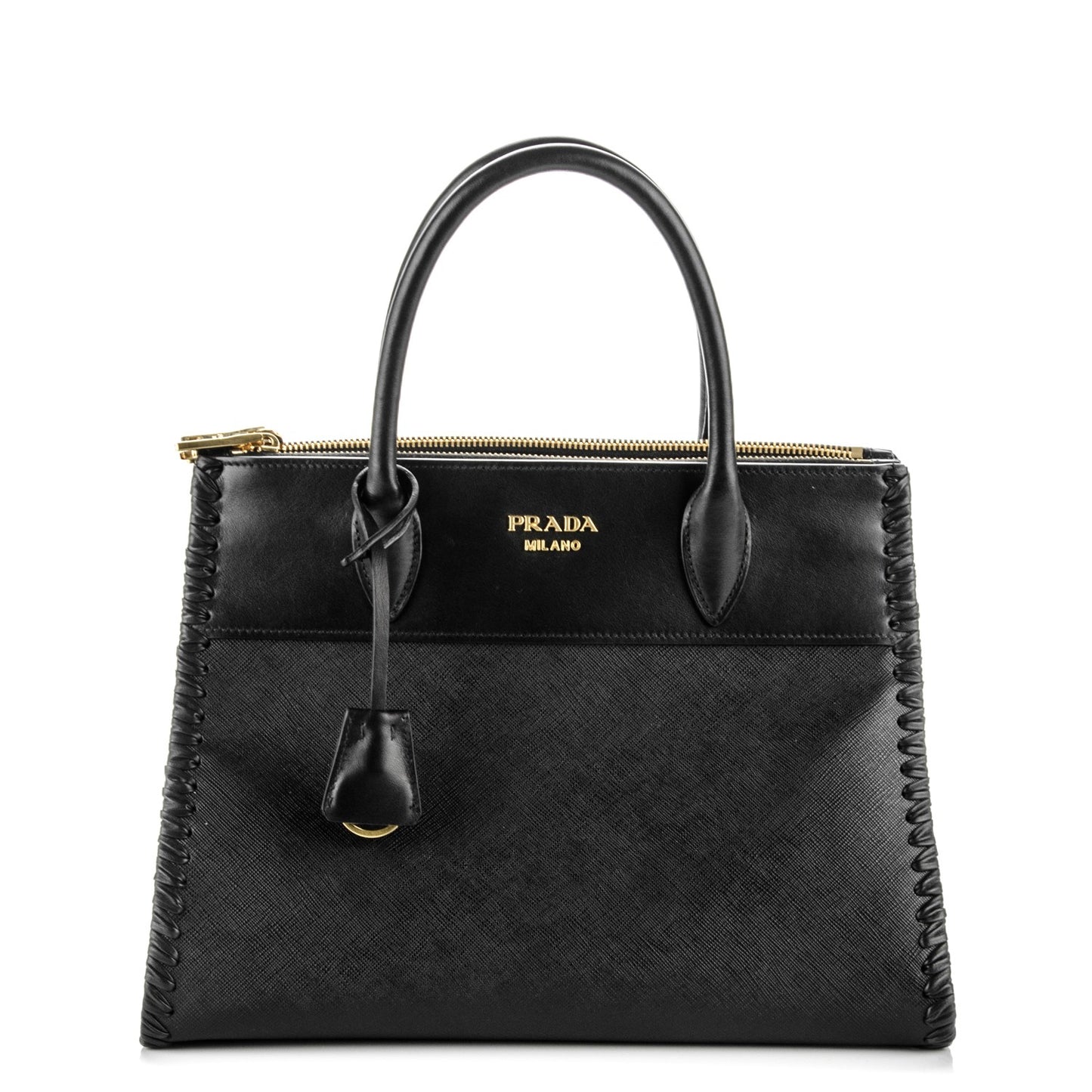 Saffiano Whipstitch Medium Paradigme Bag Nero Black