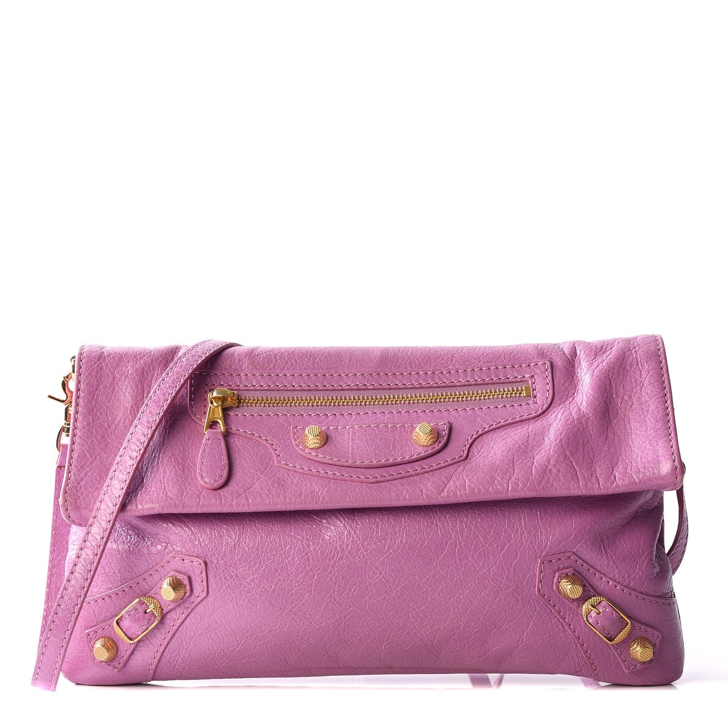 Agneau Giant 12 Gold Hardware Envelope Strap Clutch Rose Berlingot