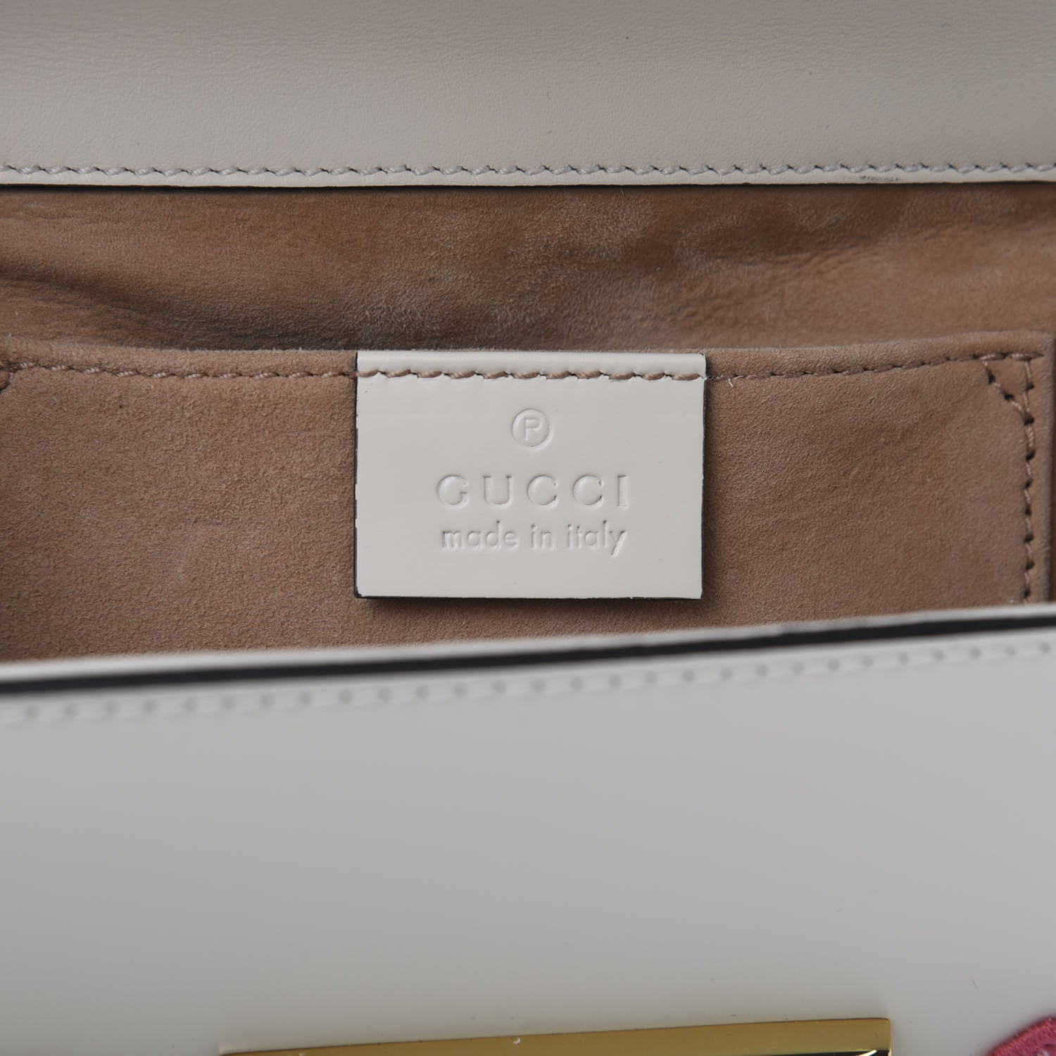 Gucci Calfskin Floral Embroidered Small Padlock Shoulder Bag White 8 of 9
