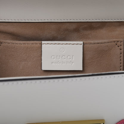 Gucci Calfskin Floral Embroidered Small Padlock Shoulder Bag White 8 of 9