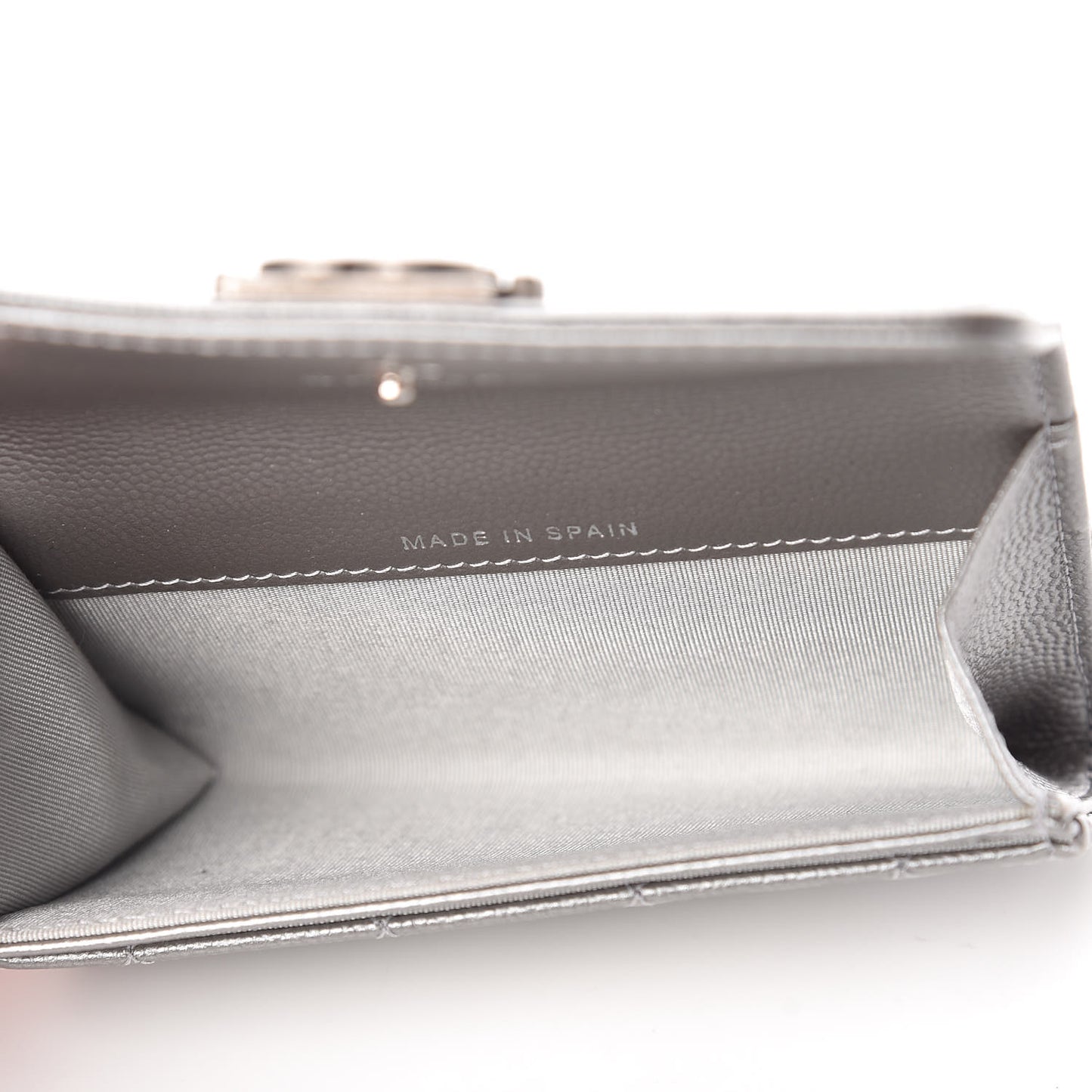 Metallic Caviar Quilted Boy Card Holder Wallet Silver