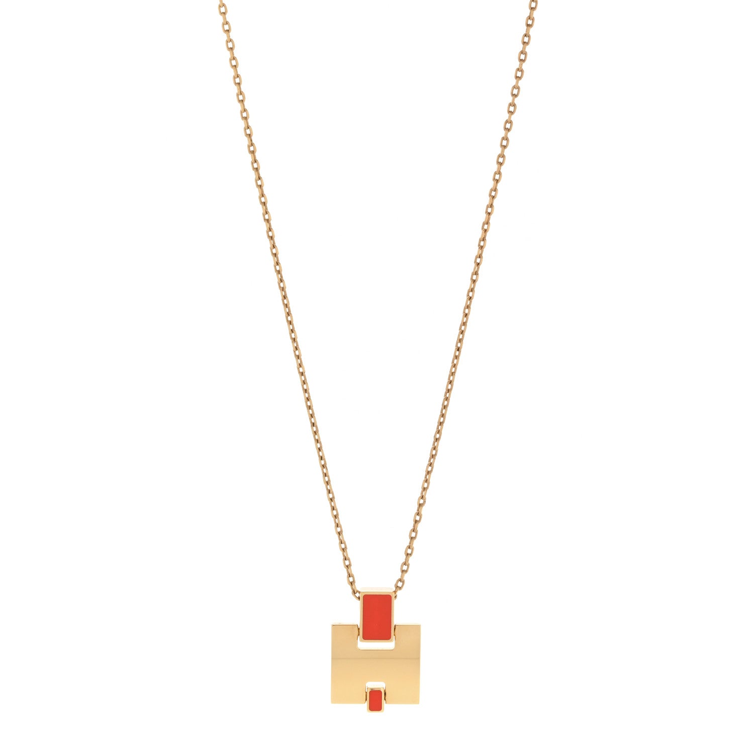 Hermes Gold Plated Lacquered Eileen Pendant Necklace Orange Fonce 1 of 6