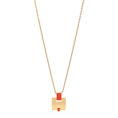 Hermes Gold Plated Lacquered Eileen Pendant Necklace Orange Fonce 1 of 6
