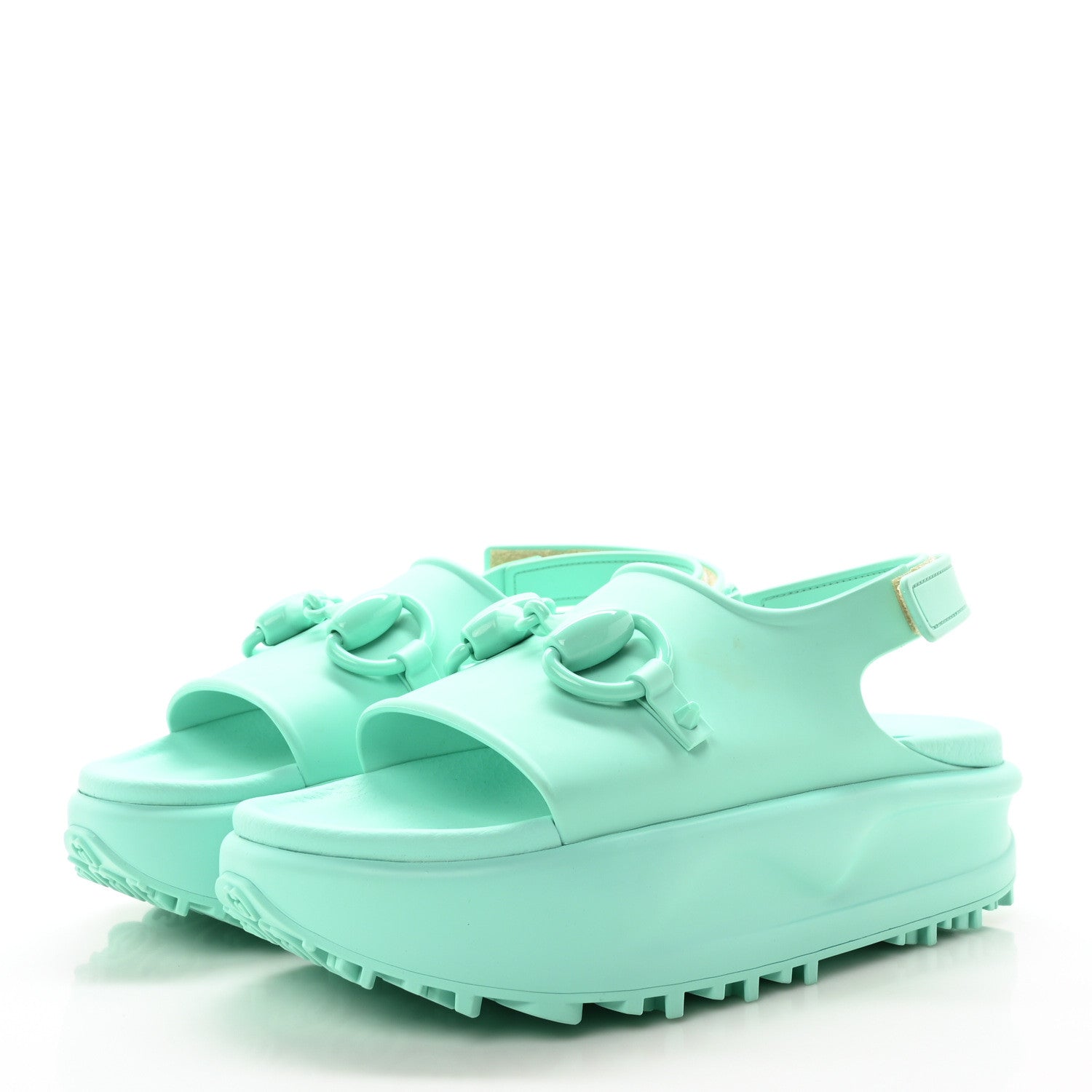 Gucci Soft Rubber Horsebit Womens Slingback Sandals 37 Teal Cyan 4 of 8