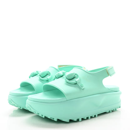 Gucci Soft Rubber Horsebit Womens Slingback Sandals 37 Teal Cyan 4 of 8
