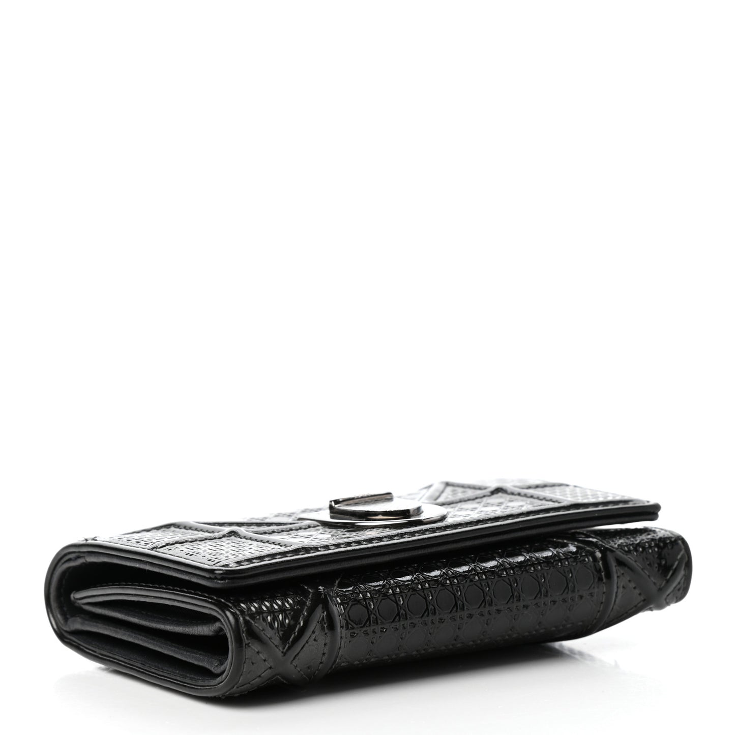 Metallic Patent Micro-Cannage Diorama Elancee Wallet Onyx Black