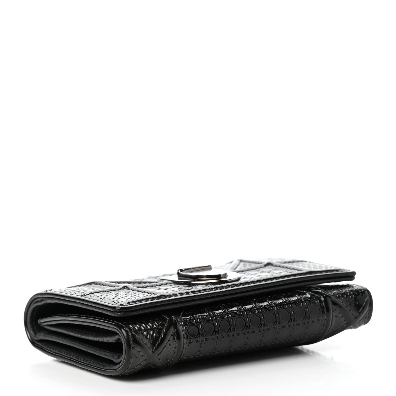 Christian Dior Metallic Patent Micro-Cannage Diorama Elancee Wallet Onyx Black 4 of 6