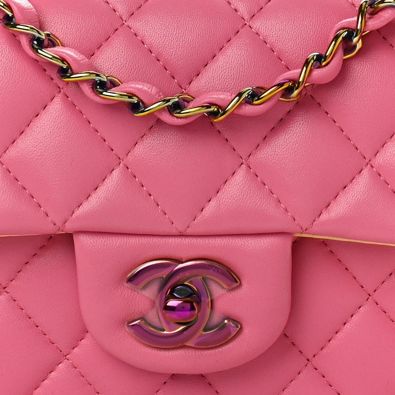 Chanel Lambskin Quilted Mini Rectangular Flap Pink Yellow 8 of 10