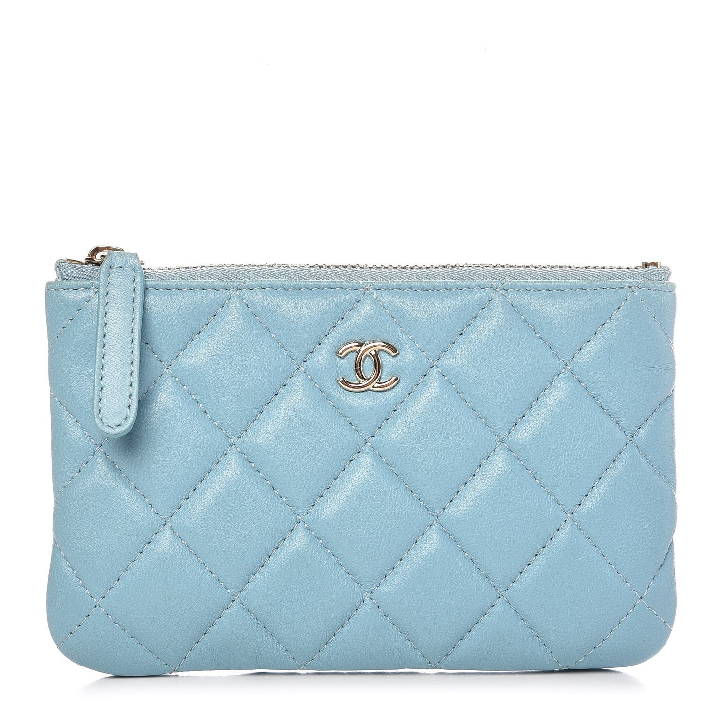 Lambskin Quilted Small Cosmetic Case Blue