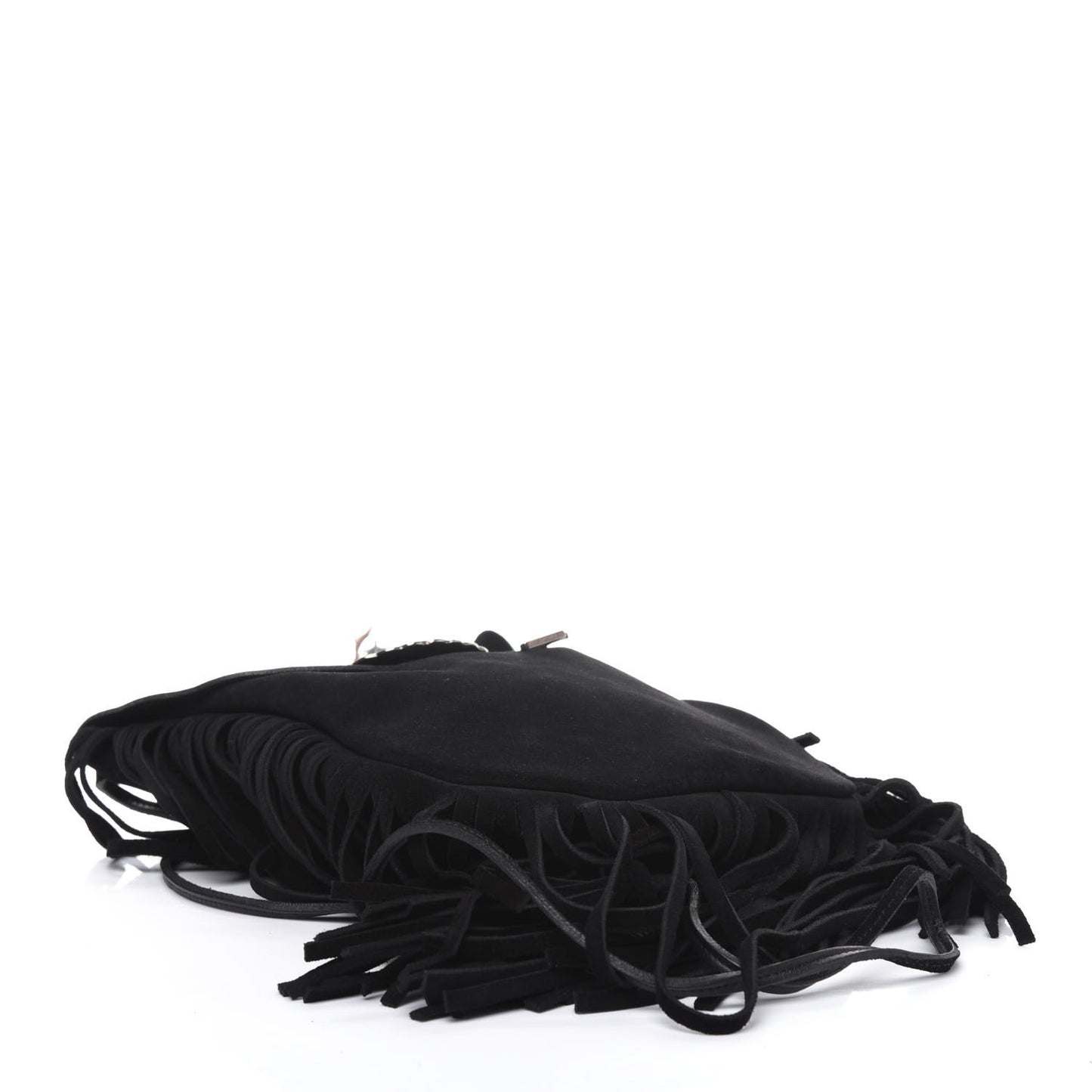 Suede Fringe Flat Anita Crossbody Bag Black