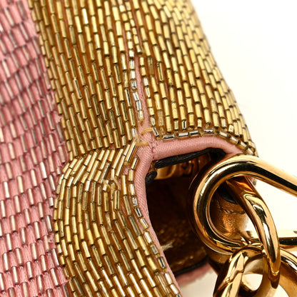 Fendi Vitello Catalan Mirror Bead Embroidered Baguette Rosa Pesca Gold 15 of 17