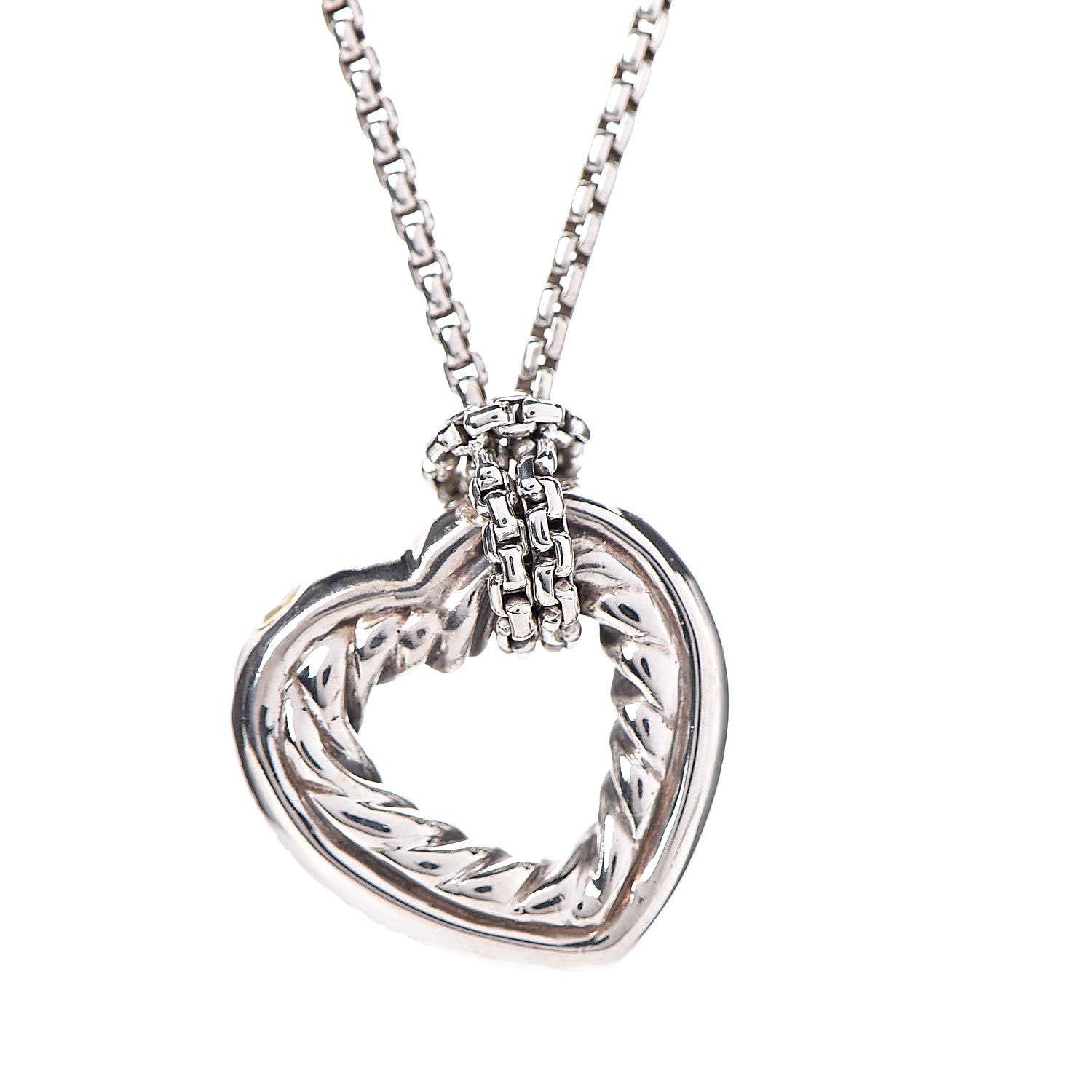 David Yurman Sterling Silver 18K Yellow Gold Open Heart Cable Necklace 4 of 6