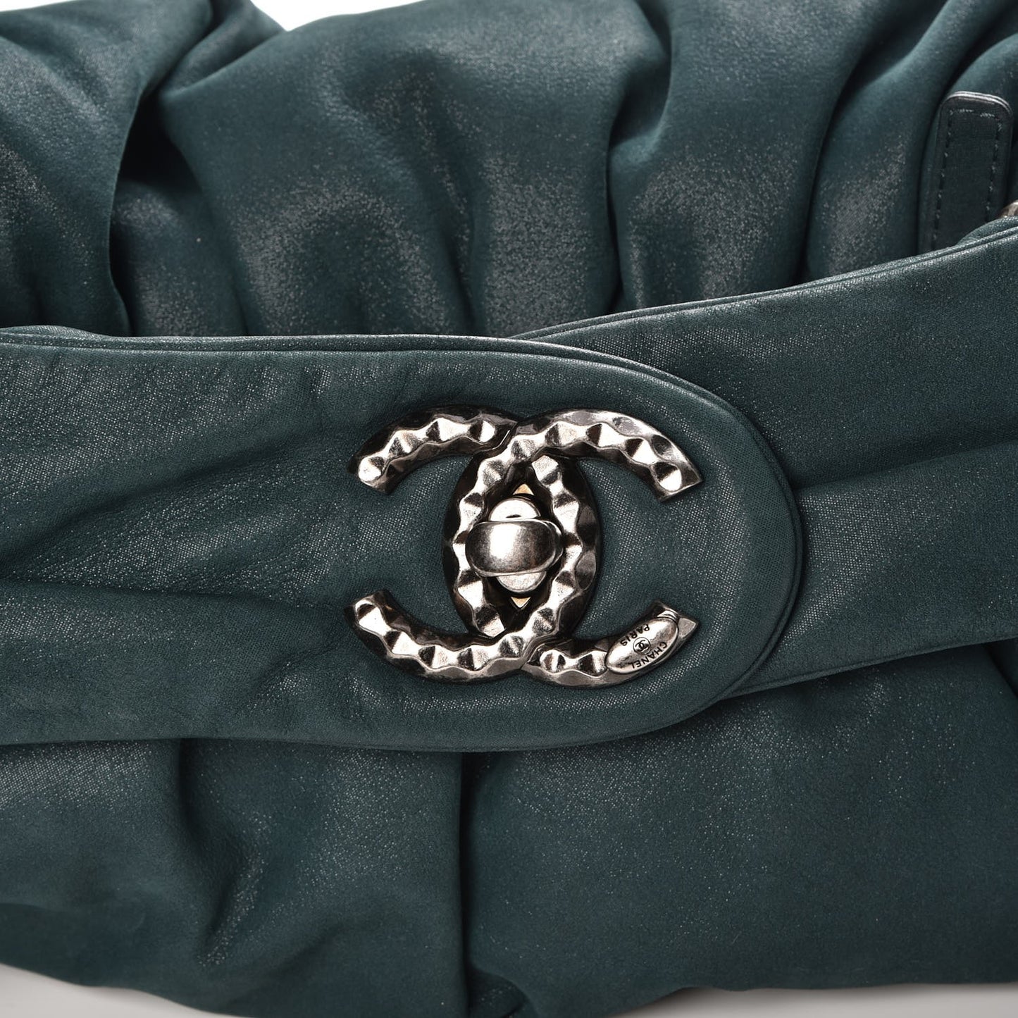 Iridescent Calfskin Midnight Stones Clutch Dark Green