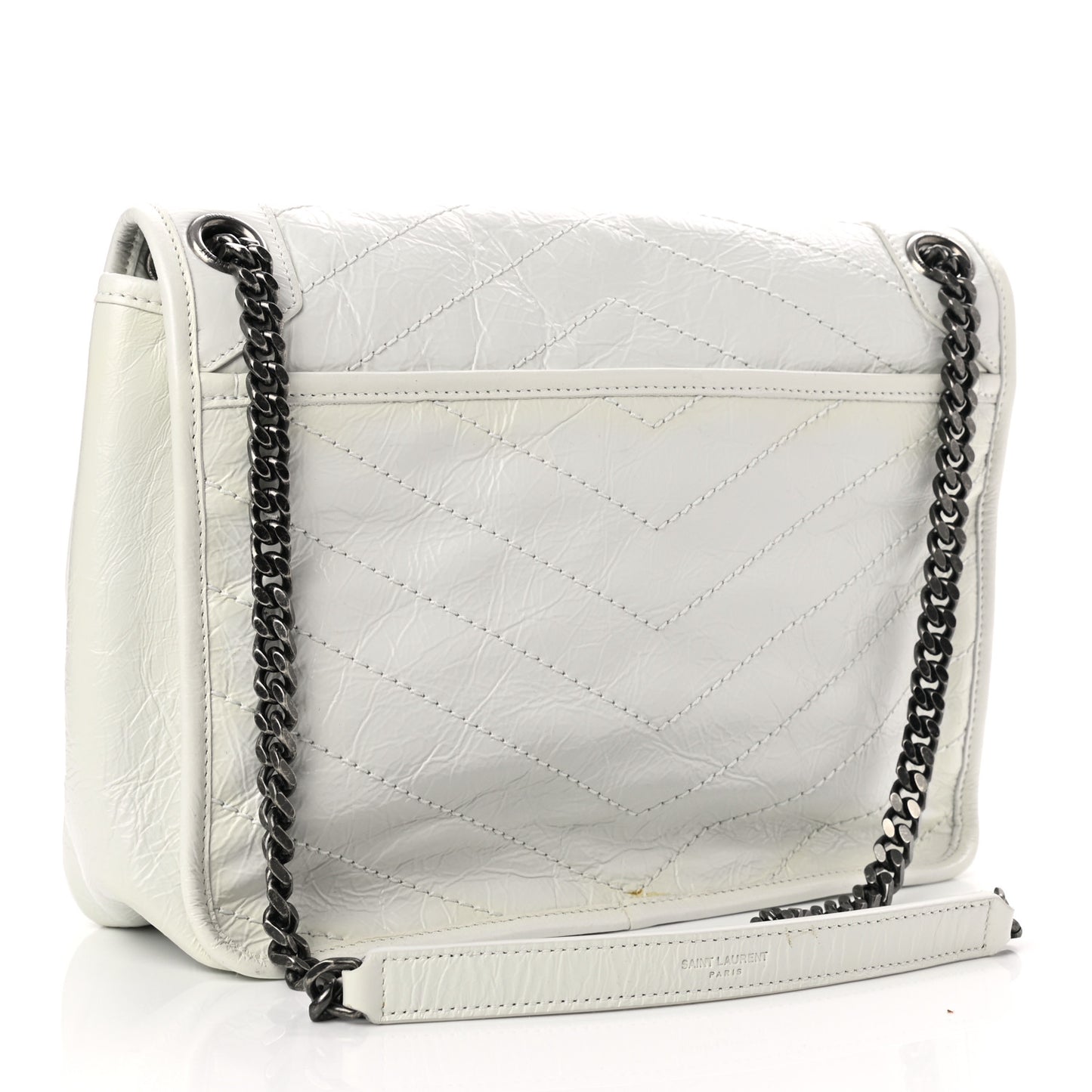 Crinkled Calfskin Matelasse Monogram Medium Niki Chain Satchel Dirty White