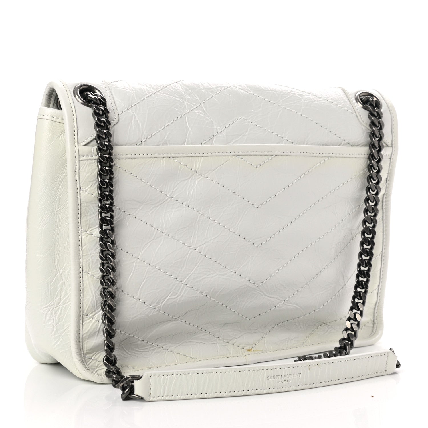 Saint Laurent Crinkled Calfskin Matelasse Monogram Medium Niki Chain Satchel Dirty White 3 of 14