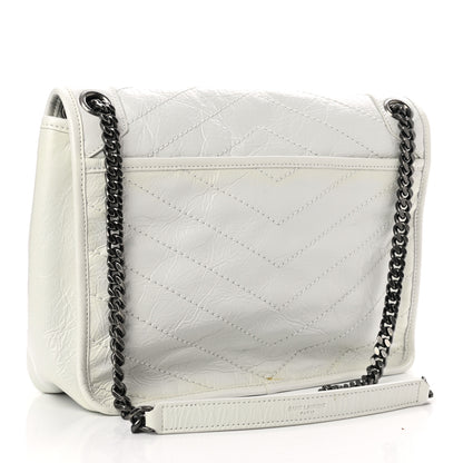 Saint Laurent Crinkled Calfskin Matelasse Monogram Medium Niki Chain Satchel Dirty White 3 of 14