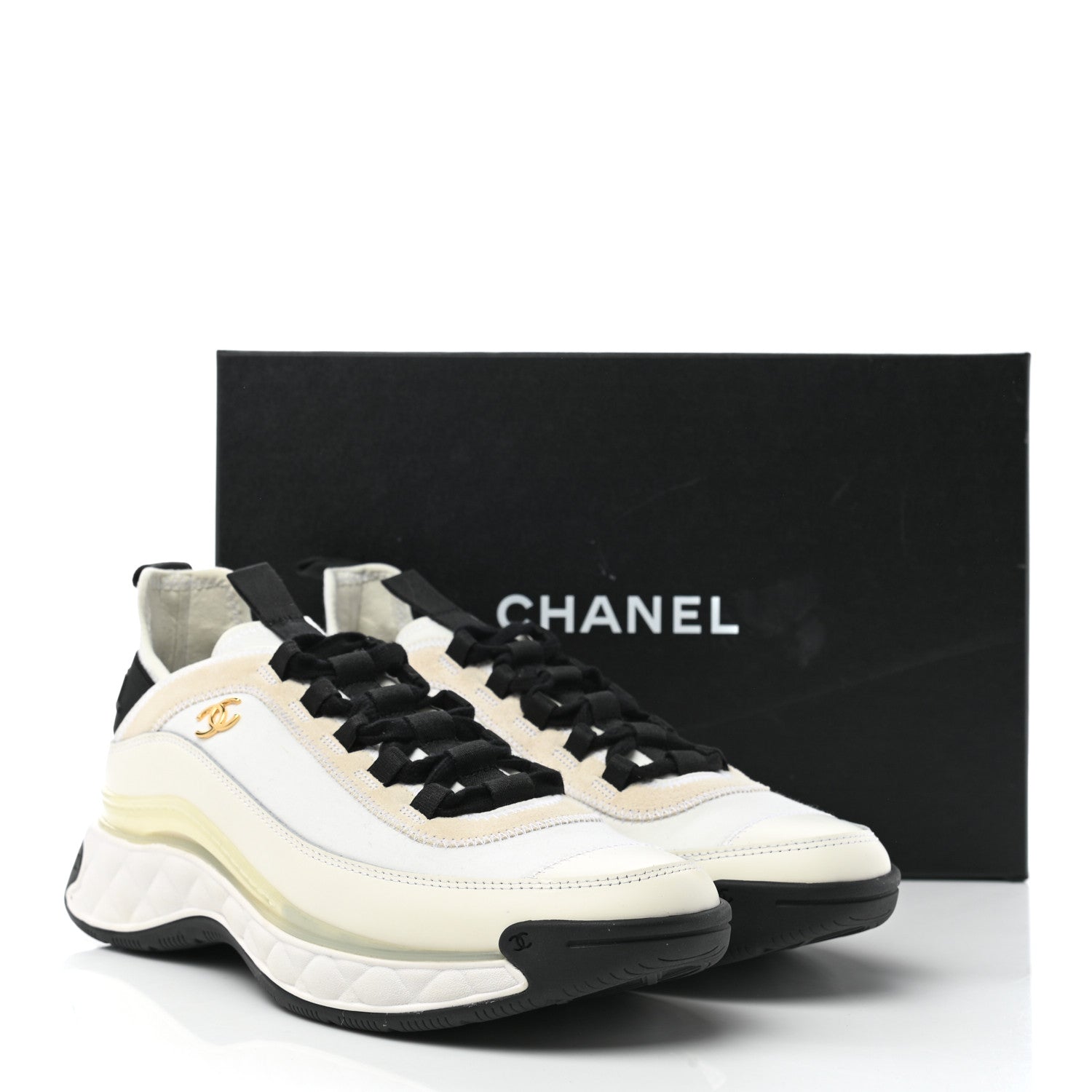 Chanel Velvet Calfskin Mixed Fibers CC Sneakers 40 Ivory Black 9 of 9