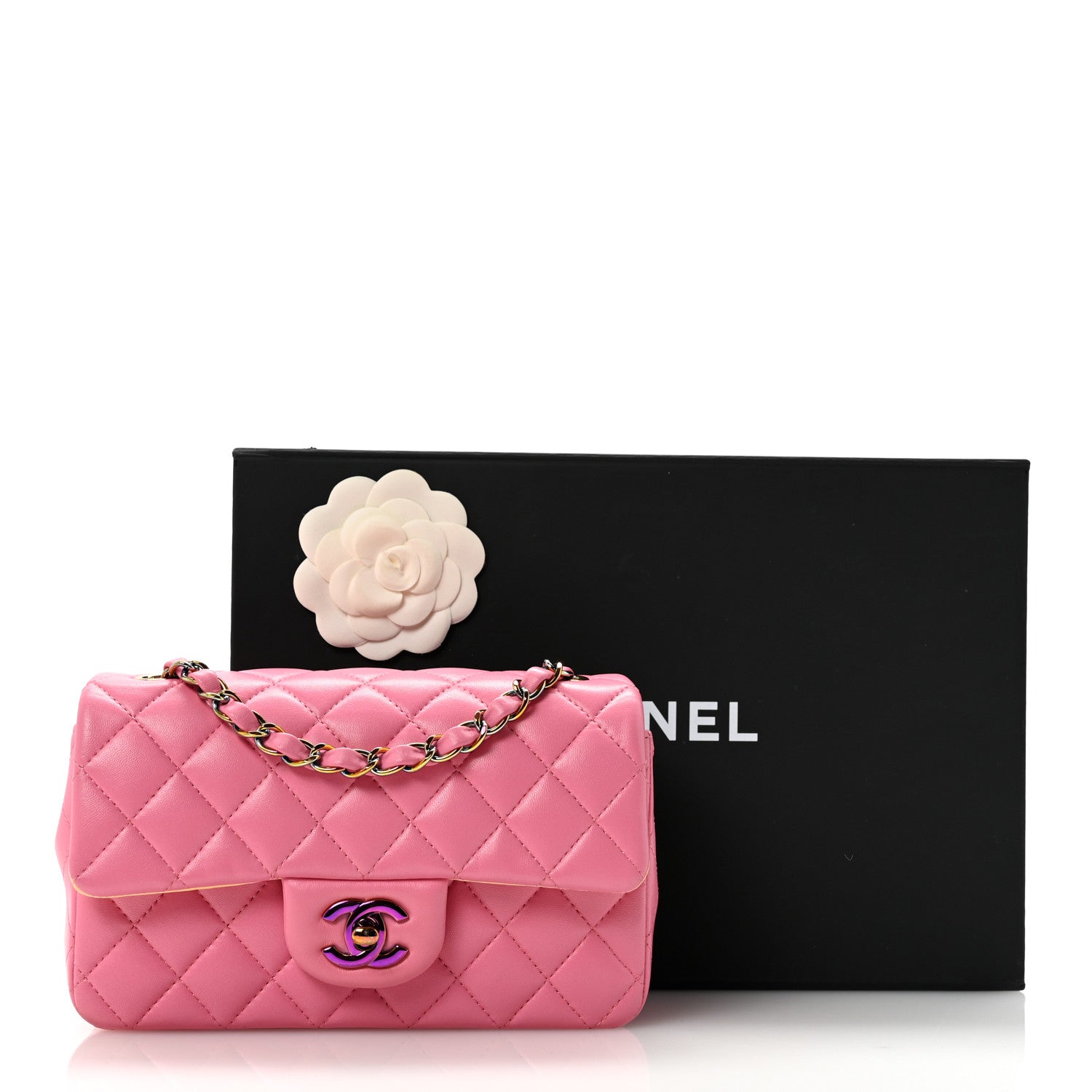 Chanel Lambskin Quilted Mini Rectangular Flap Pink Yellow 11 of 11