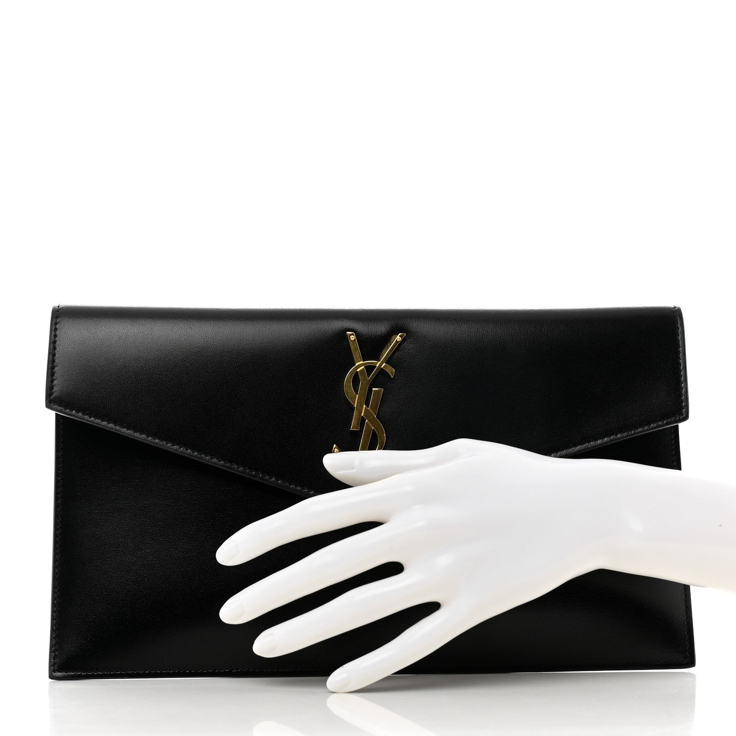 Saint Laurent Smooth Shiny Calfskin Monogram Uptown Pouch Black 2 of 6