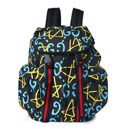Gucci Techno Canvas GucciGhost Double Buckle Backpack Black New Acquamarine 1 of 10