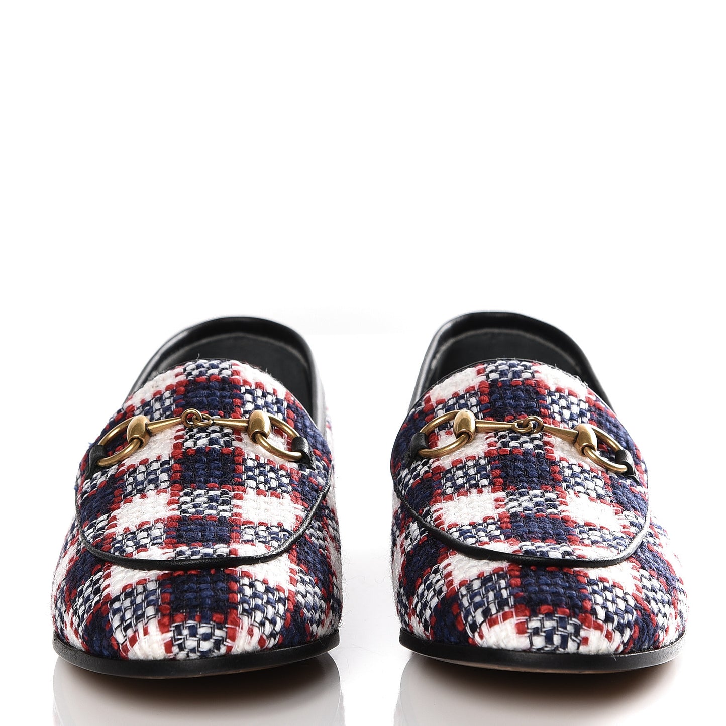 Vintage Tweed Check Horsebit Womens Jordaan Loafers 35.5 White Hibiscus Red Marine