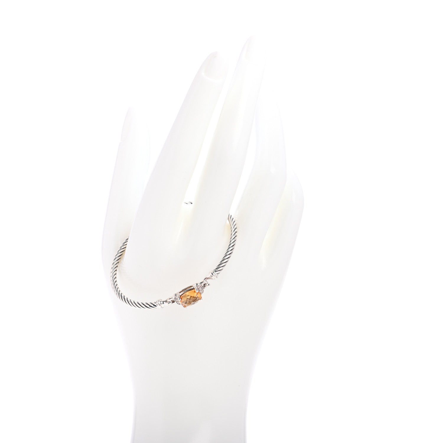 David Yurman Sterling Silver Diamond Citrine 3mm Petite Wheaton Bracelet 2 of 4