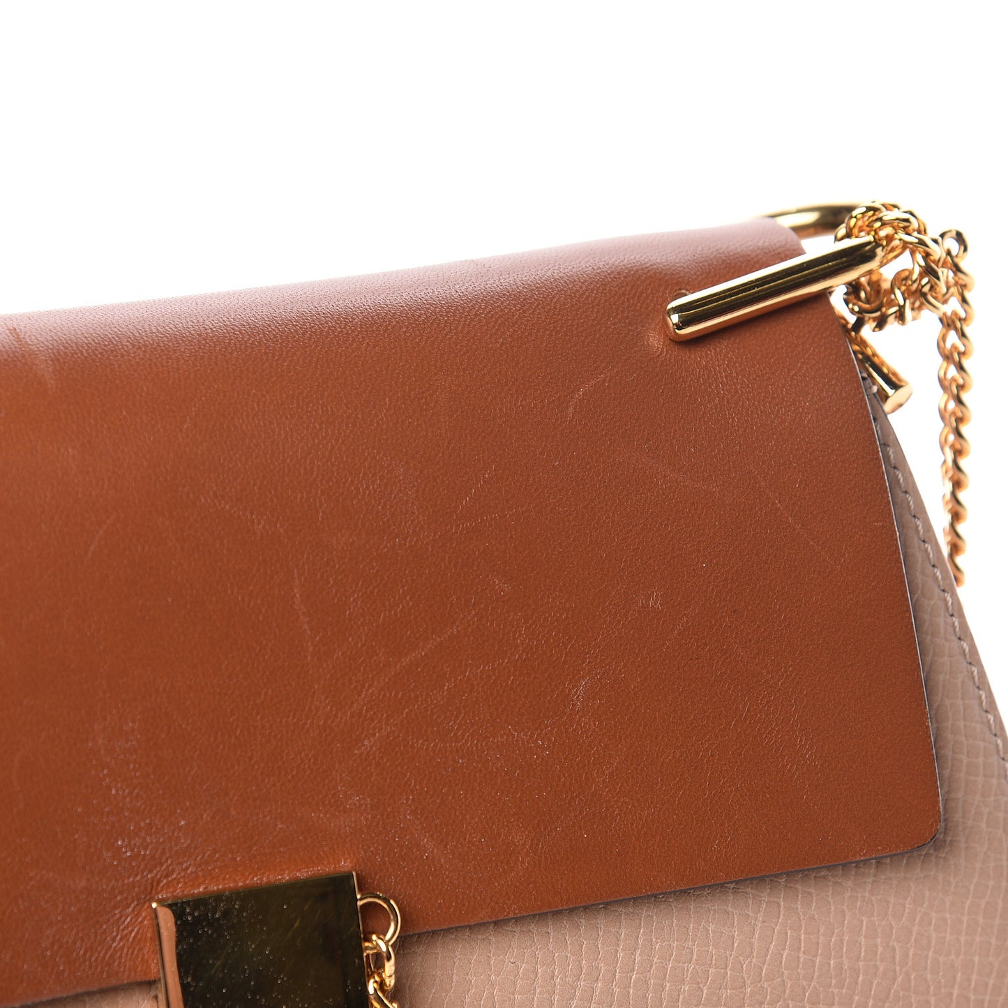 Grained Calfskin Lambskin Bi-Color Drew Shoulder Bag Powder Beige Mustard