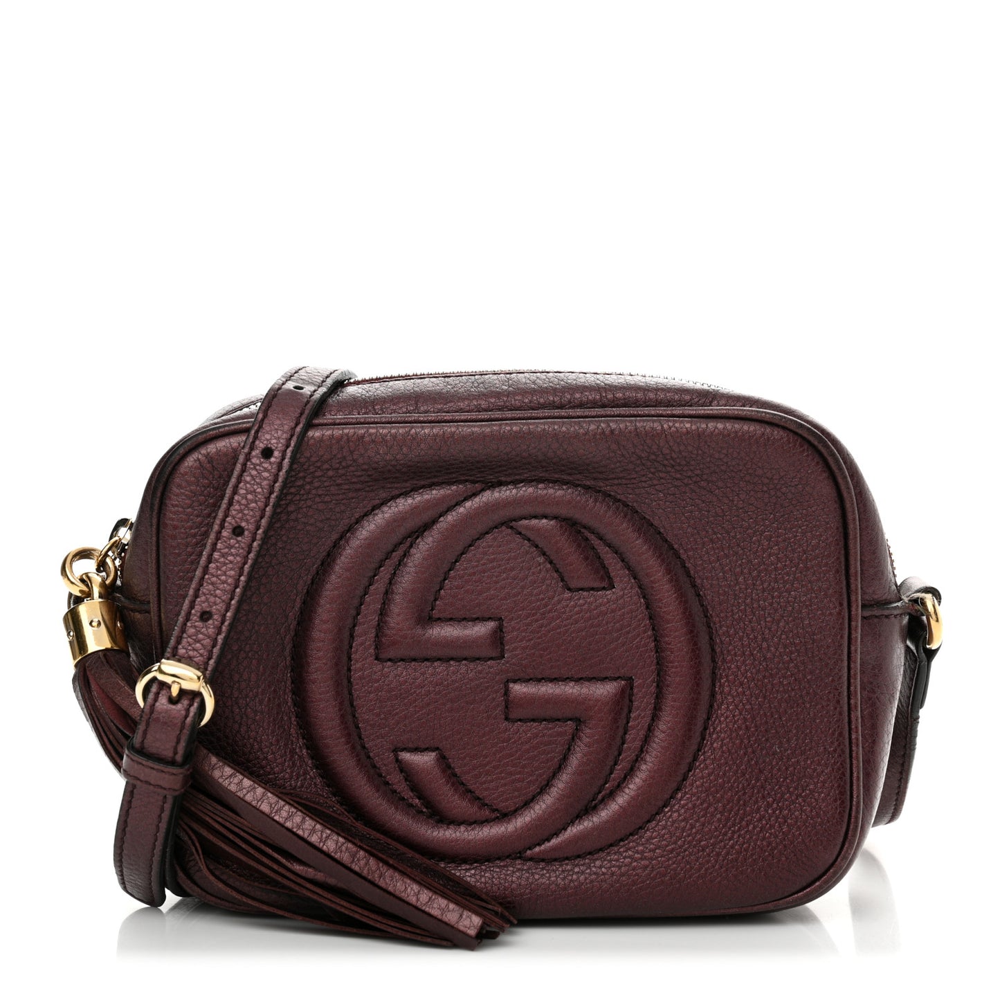 Metallic Pebbled Calfskin Small Soho Disco Bag Burgundy