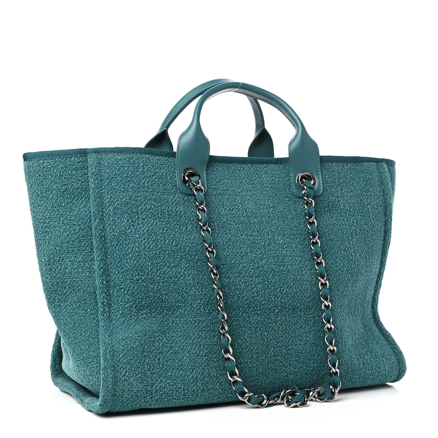 Lurex Boucle Medium Deauville Tote Turquoise