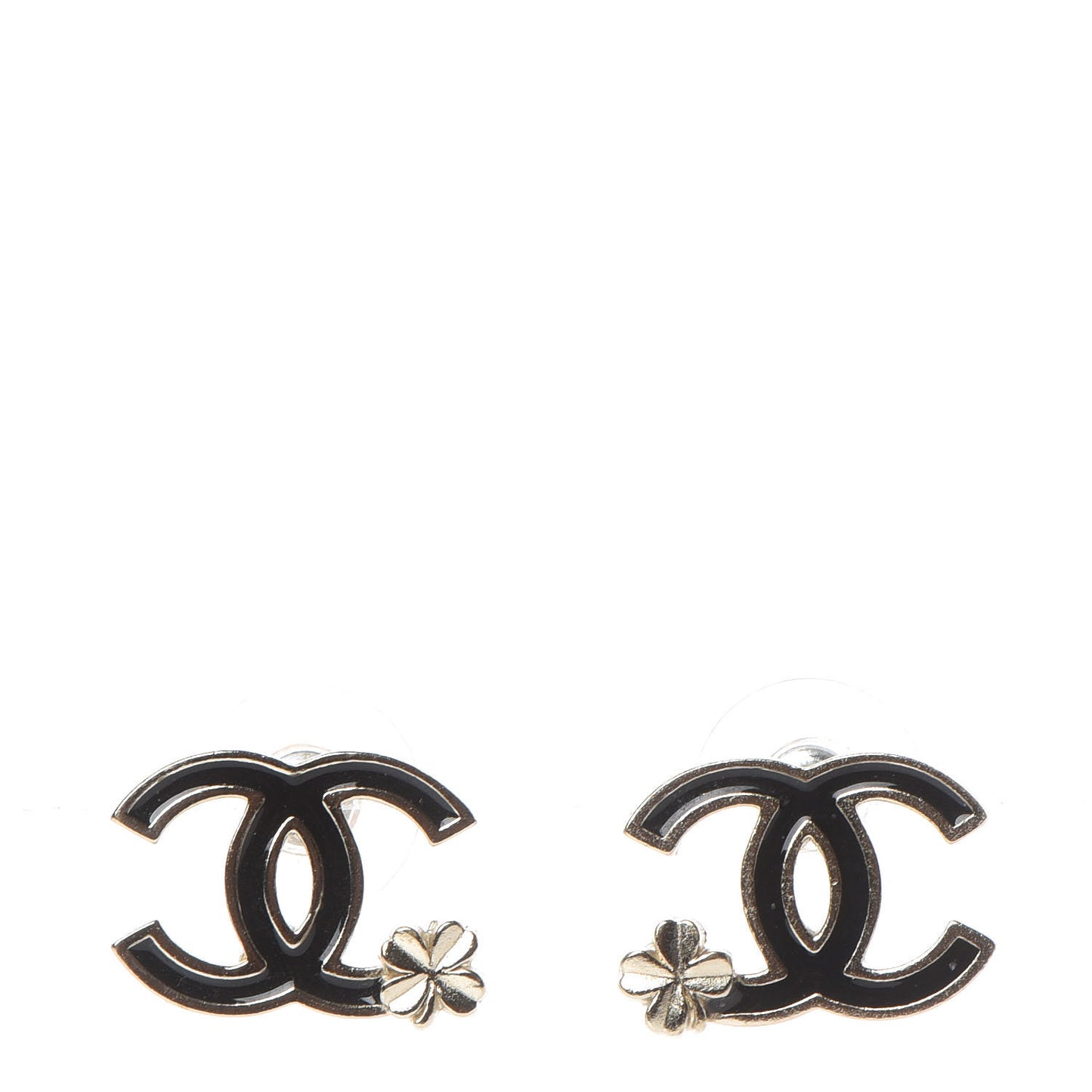 Enamel CC Clover Earrings Black Gold
