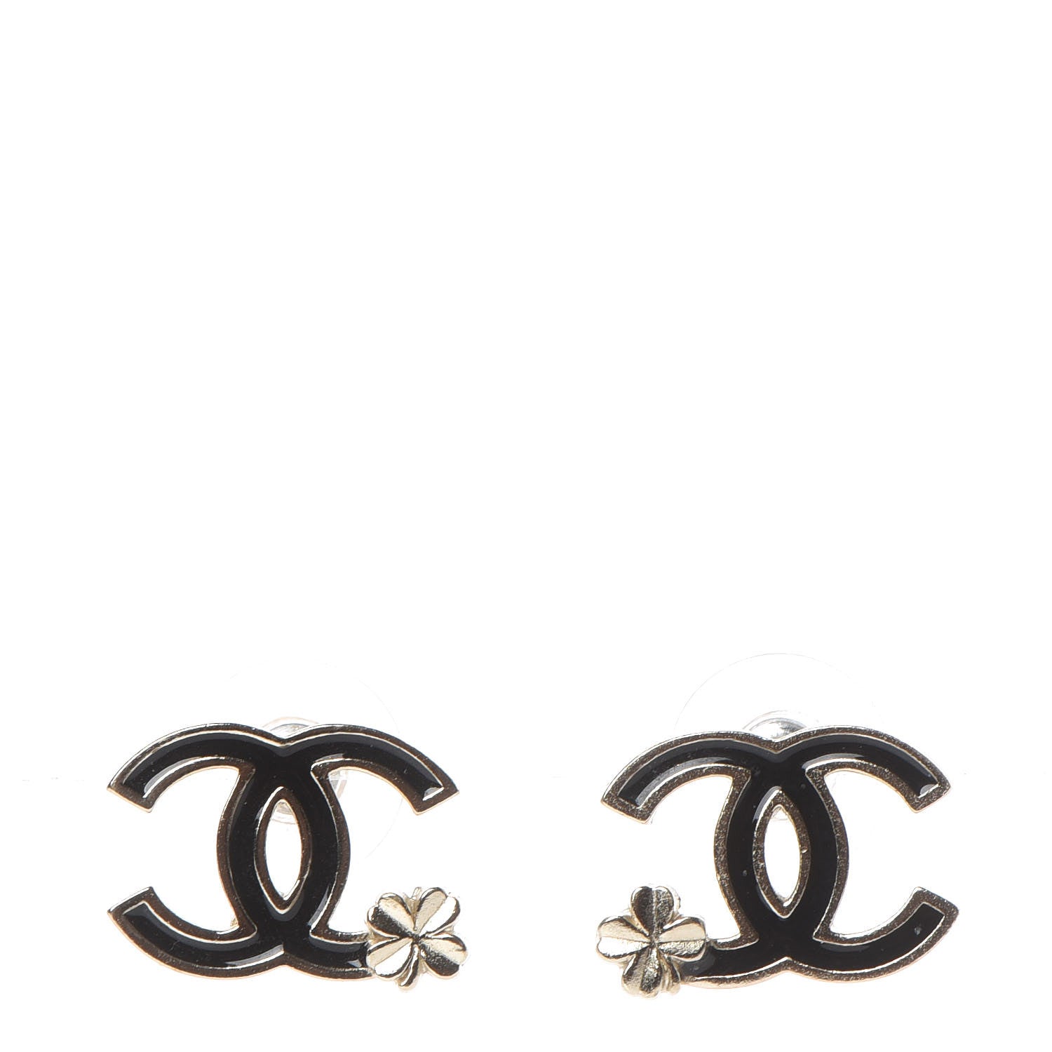 Chanel Enamel CC Clover Earrings Black Gold 1 of 5