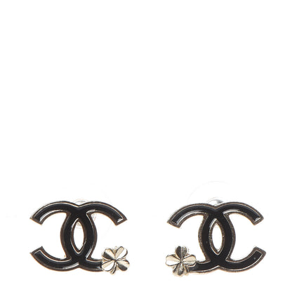 Chanel Enamel CC Clover Earrings Black Gold 1 of 5
