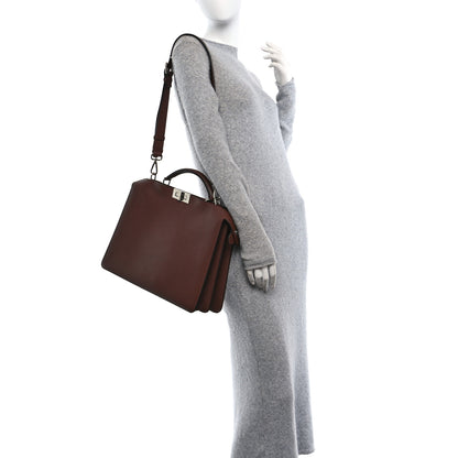 Fendi Cuoio Romano Vitello Cover Glazed Fabric Bi-Color FF 1974 Medium Peekaboo I SEE U Satchel Ghianda Saddler Tobacco Moro 2 of 9