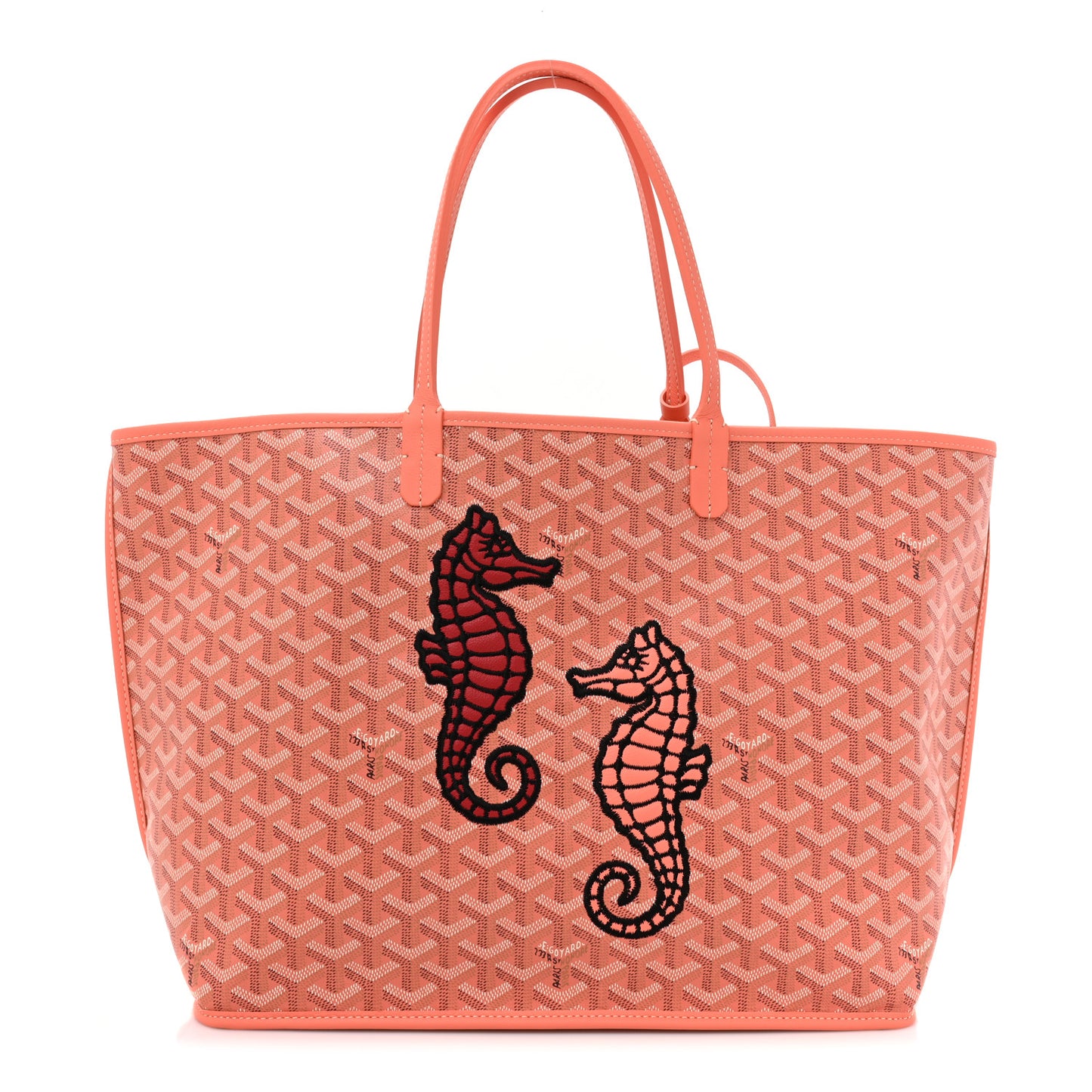 Goyardine Embroidered Seahorse Reversible Anjou PM Coral