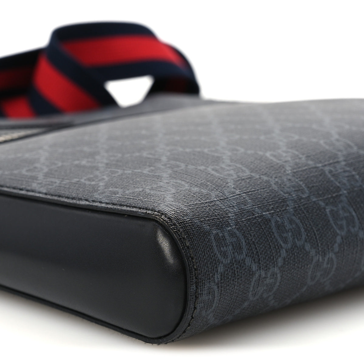 GG Supreme Monogram Appia Calfskin Web Flat Messenger Bag Black Grey