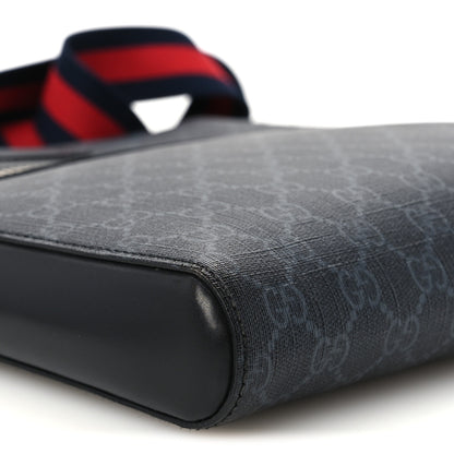 Gucci GG Supreme Monogram Appia Calfskin Web Flat Messenger Bag Black Grey 10 of 11