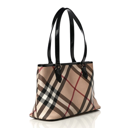 Burberry Nova Check Patent Trim Shopper Tote Black 3 of 17