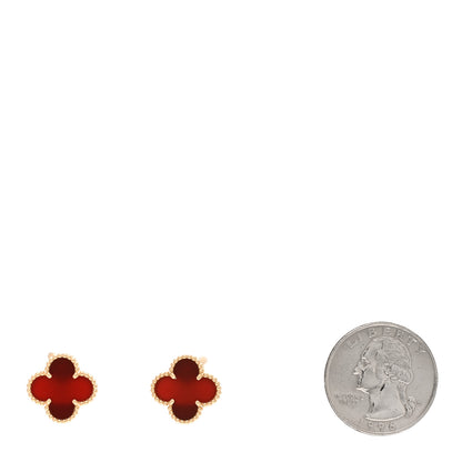 Van Cleef & Arpels 18K Yellow Gold Carnelian Vintage Alhambra Earrings 2 of 5