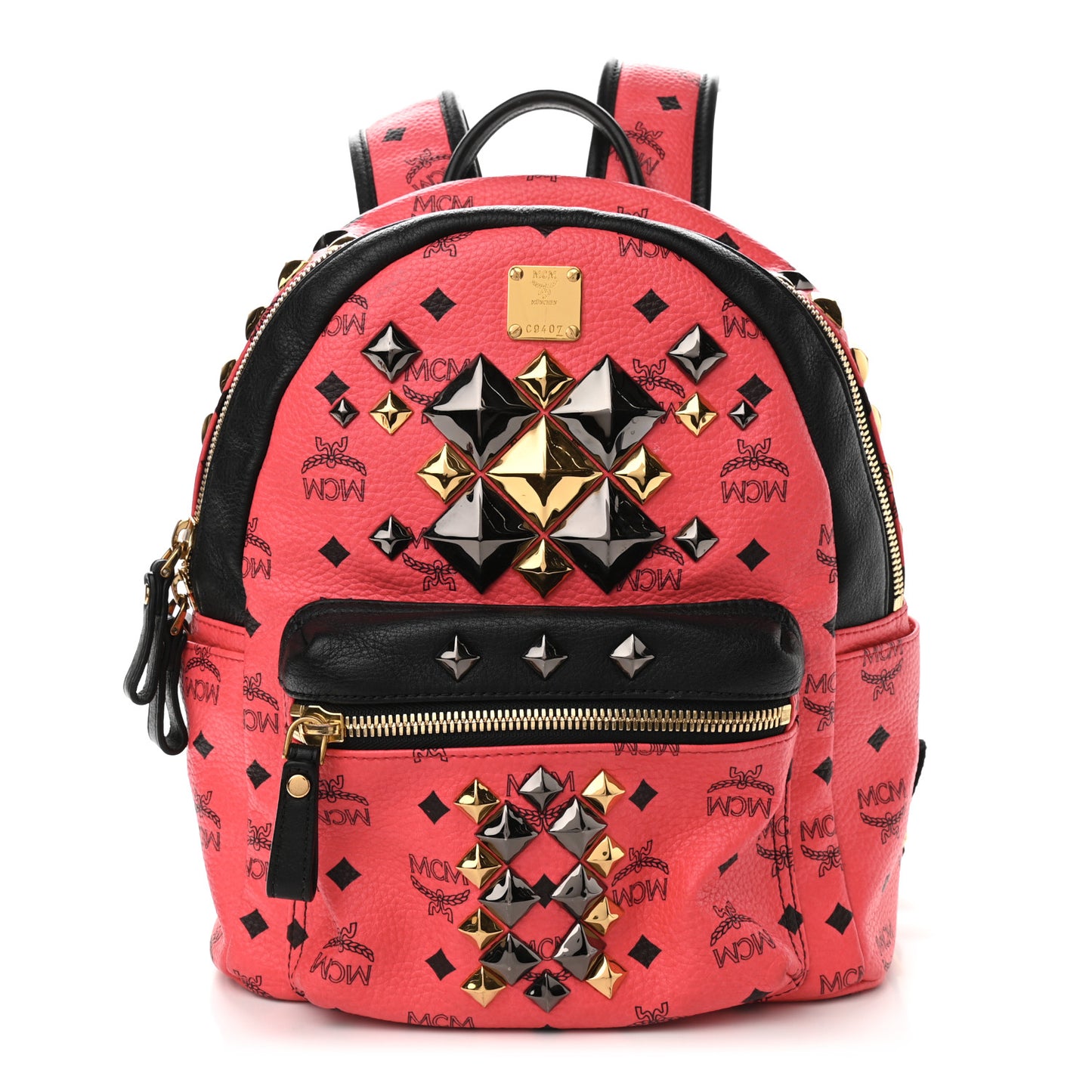 Visetos Studded Colorblock Small Stark Brock Backpack Coral Black